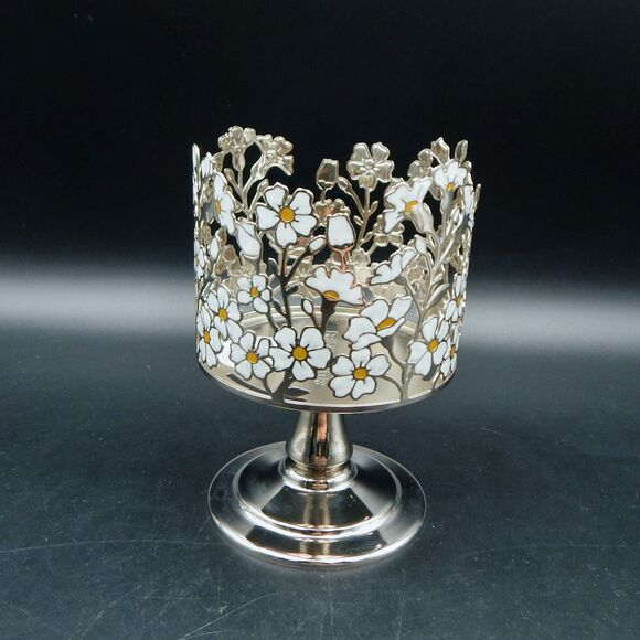 Bath Body Works Metal Pedestal 3 Wick Candle Holder White & Yellow WildFlowers - Picture 3 of 6